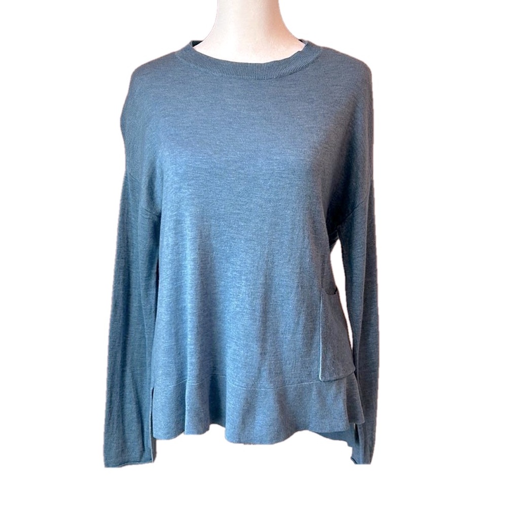 Eileen Fisher Blue Sweater Tencel Merino Wool Top Crewneck Long Sleeve XS